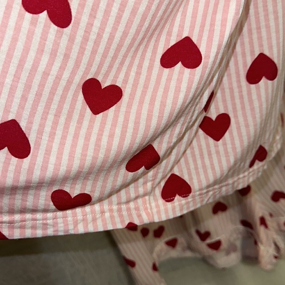 anko 16-18 Pink White Red Romantic Striped Pajama Set Short Sleeve Top & Shorts - Picture 6 of 13